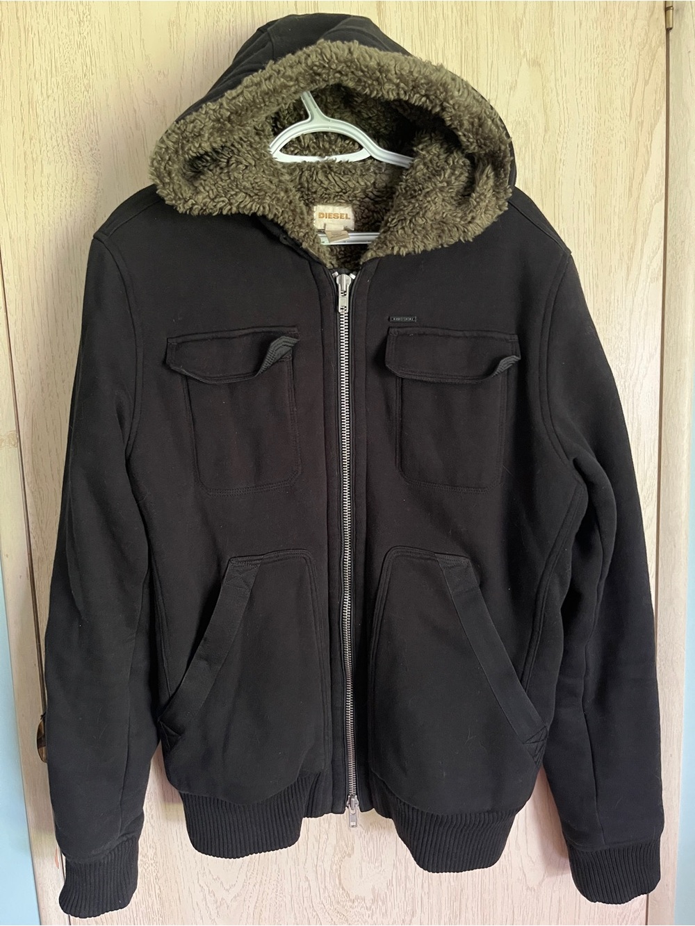 Vtg Y2k Diesel Archive Sherpa Faux Shearling Fur Lined Jacket Hoodie Sz Large